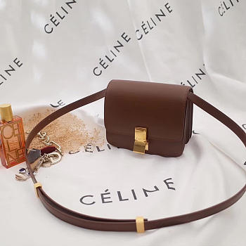 BagsAll Celine Leather Classic Box Shoulder Bag Brown