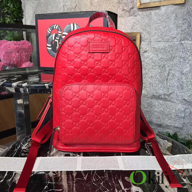 Gucci GG Embossed 42 Leather Backpack Red 08 - 1