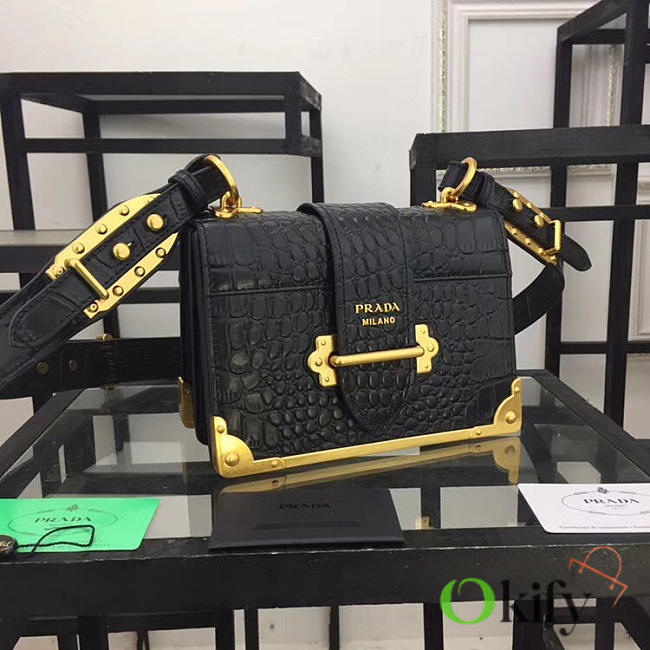 bagsAll Prada Black Crocodile and Leather Cahier 20 Shoulder Bag 1BA045 - 1