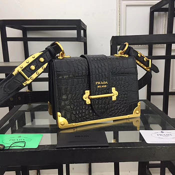 bagsAll Prada Black Crocodile and Leather Cahier 20 Shoulder Bag 1BA045