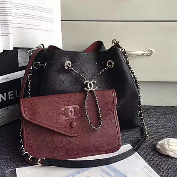 Chanel Perforated Drawstring Bucket Bag Black BagsAll A93596 VS08910