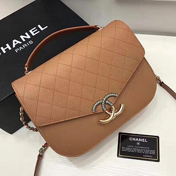 Chanel Grained Calfskin Flap Bag With Top Handle Khaki A93633 25cm