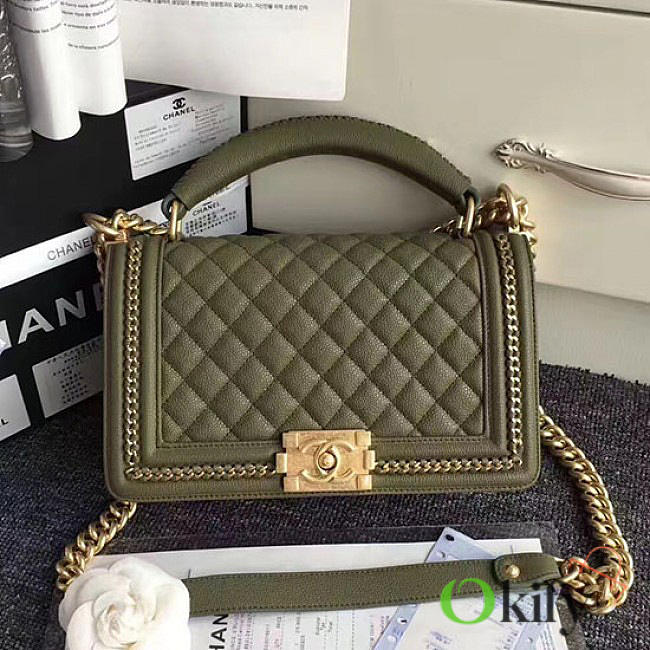 Chanel Quilted Caviar Le Boy 25 Top Handle Green VS09524 - 1