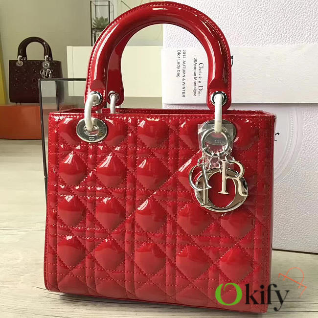 bagsAll Lady Dior Medium 24 Red Shiny Silver Tone1580 - 1