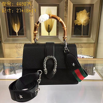 Gucci Dionysus Medium Top Handle Bag Black Leather 27cm