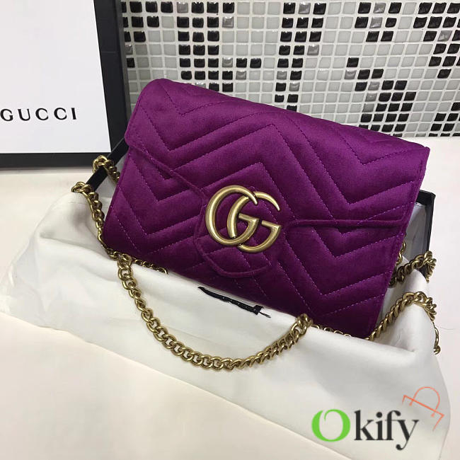 Gucci GG Marmont Velvet Leather WOC Purple 2577 20cm - 1