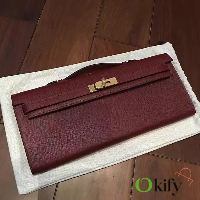 Hermès Kelly Clutch 31 Wine Red/Gold BagsAll Z2848 - 1