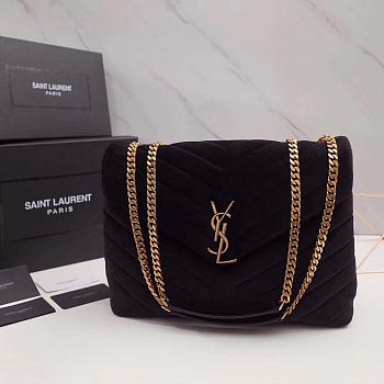 YSL Loulou Monogram Quilted Velvet 30 Shoulder Bag Black 