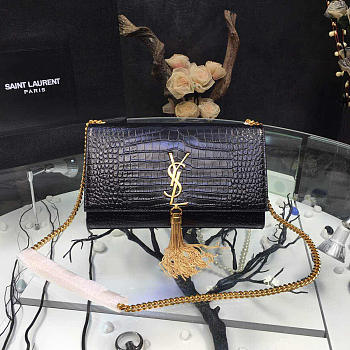 YSL Monogram- Kate Gold Tassel In Embossed Crocodile Shiny Leather BagsAll 5056