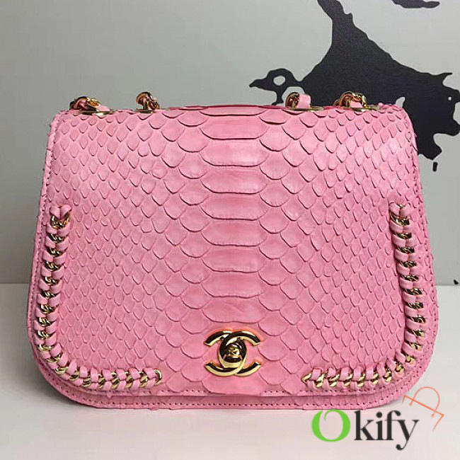 Chanel Snake Embossed Flap Shoulder Bag Pink BagsAll A98774 VS09287 - 1