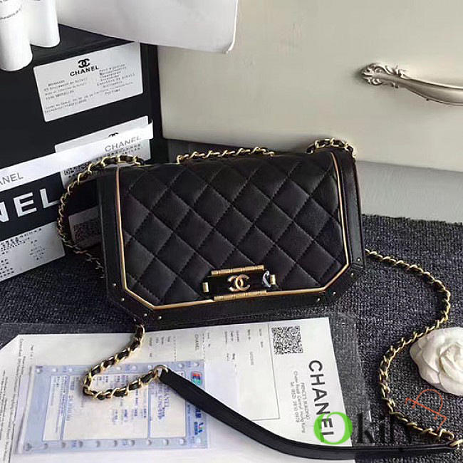 Chanel Lambskin and Calfskin Flap Bag Black A91836 21cm - 1