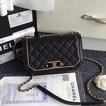 Chanel Lambskin and Calfskin Flap Bag Black A91836 21cm