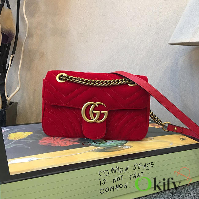 Gucci GG Marmont 22 Matelassé Velvet Red Leather 2257 - 1