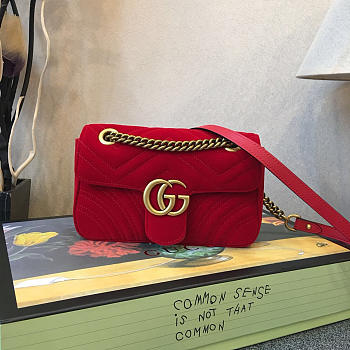Gucci GG Marmont 22 Matelassé Velvet Red Leather 2257