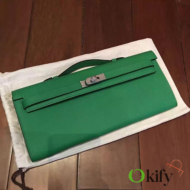 Hermès Kelly Clutch 31 Green/SilverBagsAll Z2845 - 1