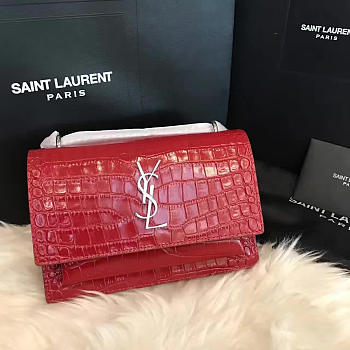 YSL Sunset Chain 17 Red Crocodile Embossed Shiny Leather 4860