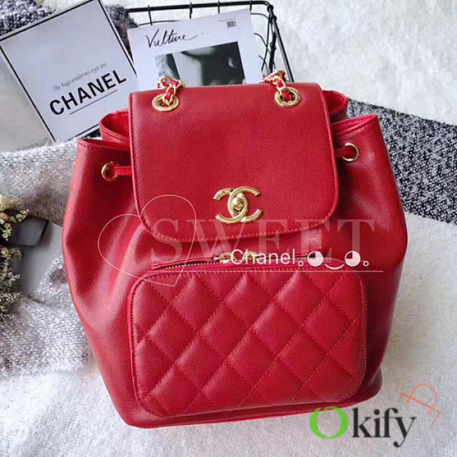 CC Grained Calfskin Gold-Tone Metal Backpack 26 Red BagsAll - 1