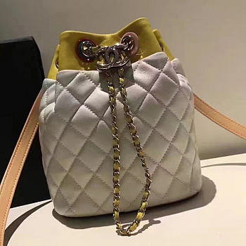 Chanel Small Drawstring Bucket Bag in White Lambskin and Resin BagsAll A93730 VS07947