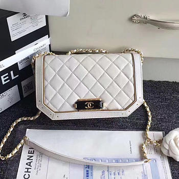 Chanel Lambskin and Calfskin Flap Bag White A91836 21cm