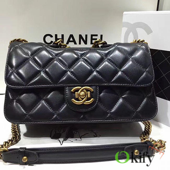 CC Quilted Calfskin Perfect Edge Bag Gold Black A14041 VS02054 26.5cm - 1