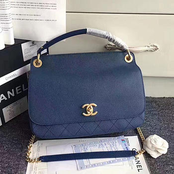 Chanel Grained Calfskin Large Top Handle Flap Bag Blue A93757 28cm