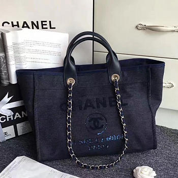 Chanel Canvas and Sequins Shopping Bag Blue A66941 VS06532 38cm