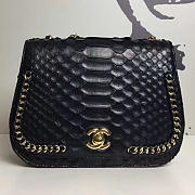 Chanel Snake Embossed Flap Shoulder Bag Black A98774 20cm - 1