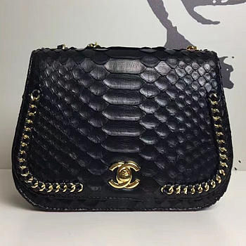 Chanel Snake Embossed Flap Shoulder Bag Black A98774 20cm