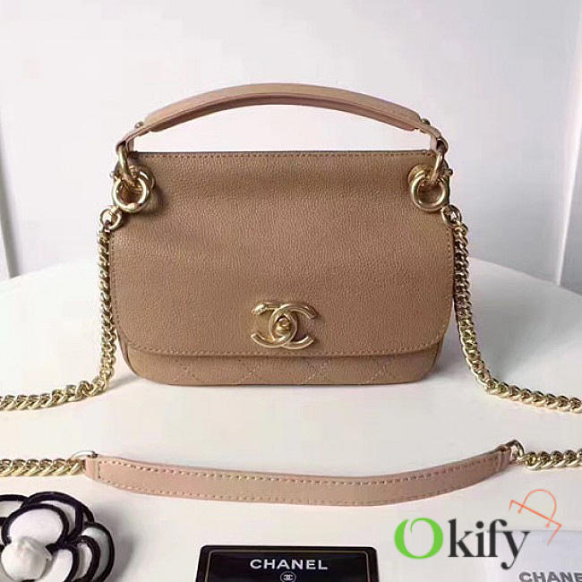 Chanel Grained Calfskin Mini Top Handle Flap Bag Beige A93756 21cm - 1