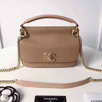 Chanel Grained Calfskin Mini Top Handle Flap Bag Beige A93756 21cm