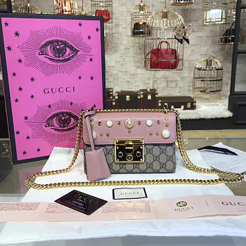 Gucci GG Leather 20 Pearl Padlock studded Ophidia Pink 2386