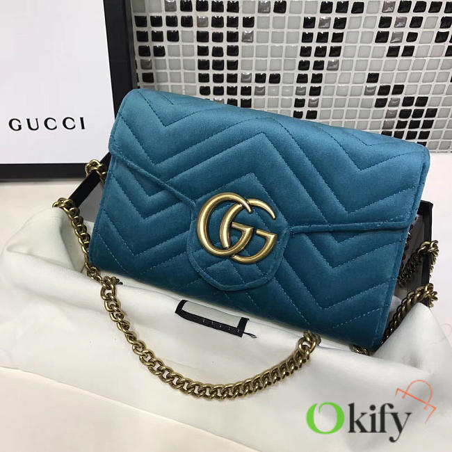 Gucci GG Marmont Velvet Leather WOC Blue Touquoise 2568 20cm  - 1