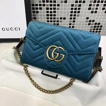 Gucci GG Marmont Velvet Leather WOC Blue Touquoise 2568 20cm 