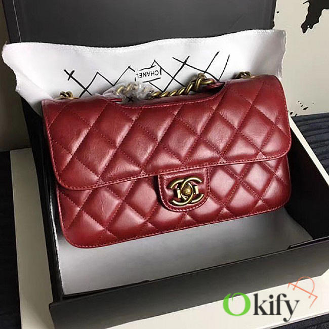 CC Red Oil Wax Leather 26.5 Perfect Edge Bag Red VS05760 - 1