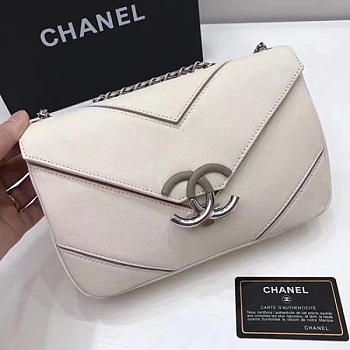 Chanel Calfskin Chevron Flap Bag White A93774 24cm