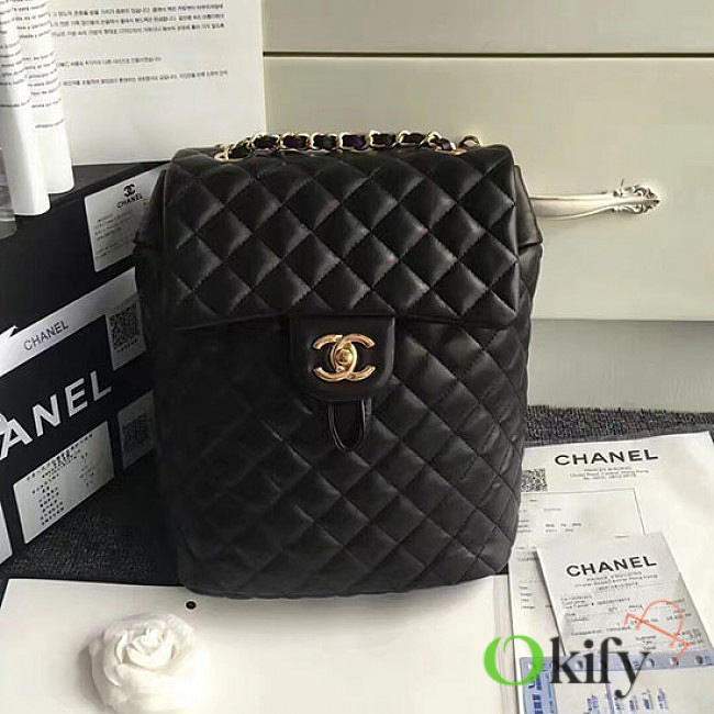 Chanel Caviar Quilted Lambskin 24 Backpack Black Gold Hardware  - 1
