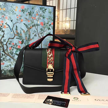 Gucci Sylvie Leather Black Bag Z2344 25cm