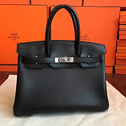 Hermes Birkin Box Leather Black/Silver BagsAll Z2956 30cm - 1