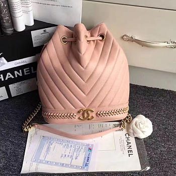 Chanel Lambskin Drawstring Bucket Bag Pink BagsAll A91885 VS06999