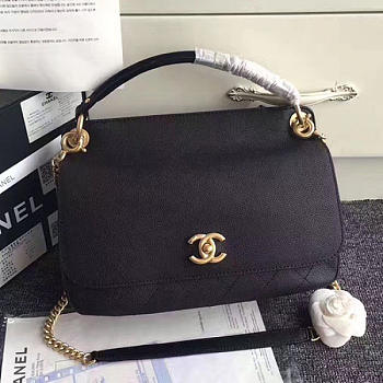 Chanel Grained Calfskin Large Top Handle Flap Bag Black A93757 28cm