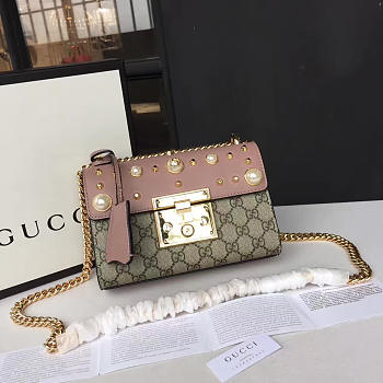 Gucci Padlock 20 Ophidia Leather Pink Studded Pearl