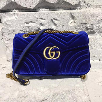 Gucci GG Marmont Matelassé Velvet Leather 26 Navy Blue 2539
