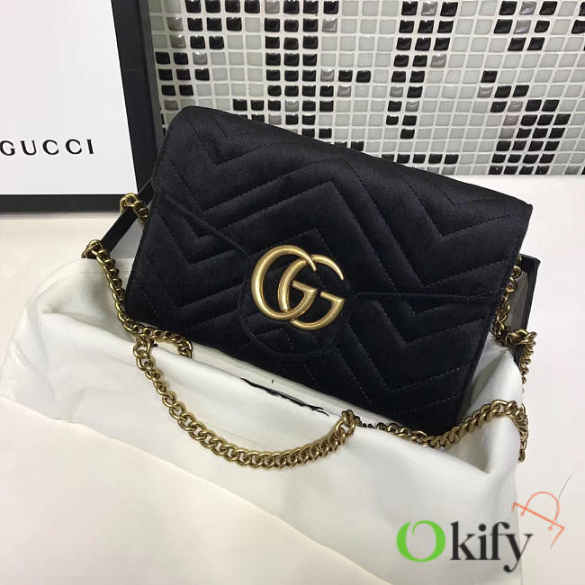 Gucci GG Marmont Velvet Leather WOC Black 2560 20cm  - 1