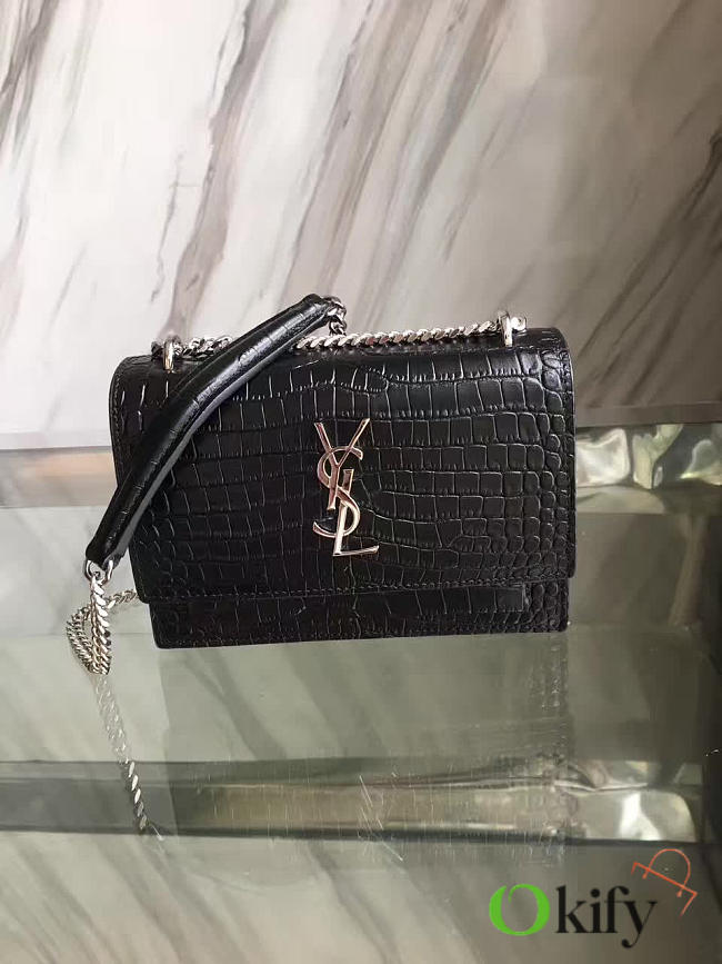 YSL Sunset Chain Bag 17 In Crocodile Embossed Shiny Leather BagsAll 4843 - 1