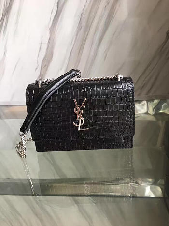 YSL Sunset Chain Bag 17 In Crocodile Embossed Shiny Leather BagsAll 4843