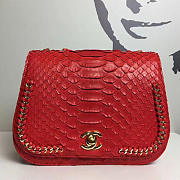 Chanel Snake Embossed Flap Shoulder Bag Red A98774 20cm - 1