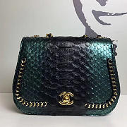 Chanel Snake Embossed Flap Shoulder Bag Green A98774 20cm - 1