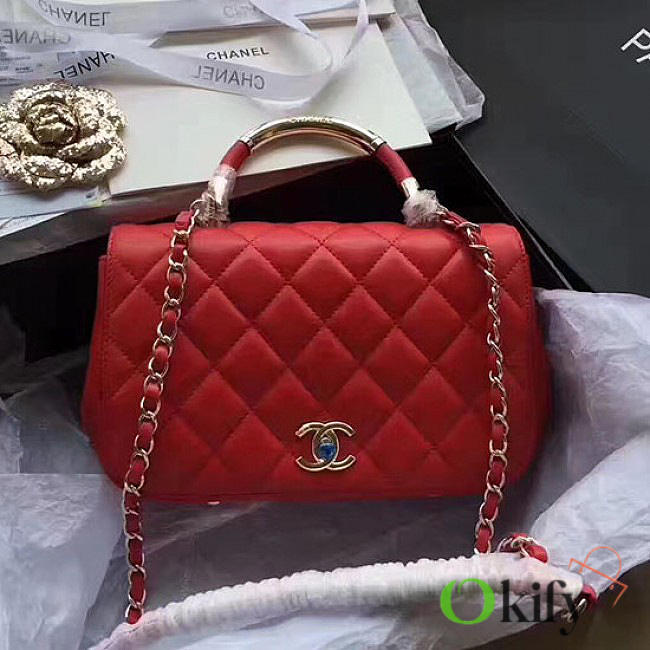 Chanel Caviar Quilted Lambskin Flap Bag with Top Handle Red A93752 25cm - 1