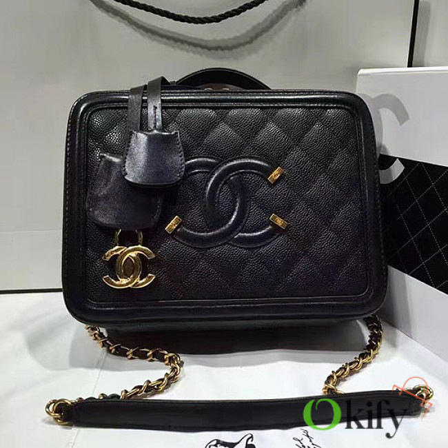 Chanel Caviar Quilted Small CC Filigree Vanity Case Black VS00421 25cm - 1