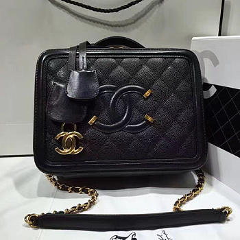 Chanel Caviar Quilted Small CC Filigree Vanity Case Black VS00421 25cm